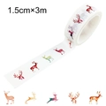 Watercolour deer pattern washi tape for DIY journals, 1.5cm x 3m decorative paper roll - Colorful Reindeer