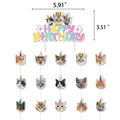 Detailansicht von 16 Katzen-Kuchendekorationen mit Happy Birthday Schild und Katzenmotiven - Katzen-Tortenaufsatz-Set