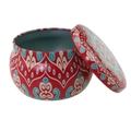4.4oz round metal candle tin featuring red mandala paisley patterns and matching lid - 75*50MM C204 Red Paisley Empty Tin