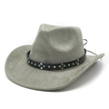Sage green faux suede Western cowboy hat with turquoise beads and black leather trim band - M (56-59cm) / Military Green (Suede)