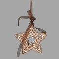 Brown gingerbread star ornament with white icing details and a matching ribbon for hanging - Star