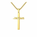 Heren kruis ketting van goud roestvrij staal met JESUS hanger aan een box ketting - Goud