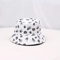 White sun bucket hat with black skull print and BOO lettering for outdoor protection - One Size / White