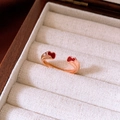 Adjustable rose gold open ring with dual red enamel heart accents in a jewelry box - 47# Ring - Rose Gold - Double Heart