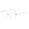 Cat eye glasses with transparent faceted frames and gold metal temples in SKU view - Transparent White Gold Frame Anti-blue Light