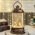 Lanterna natalizia vintage in bronzo con pupazzi di neve e luci LED calde interne - Famiglia di Pupazzi di Neve Bronzo