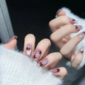 Short coffin press-on nails with grey pink gradient, silver glitter and 3D red heart - Extra Small (XS) / Short Coffin / Grey Pink Gradient Glitter 3D Heart