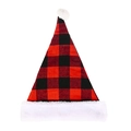 Classic red and black buffalo plaid Santa hat with white faux fur trim and pompom - Thick Red Black Plaid Hat / Red and Black Grid