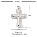 Detail of stainless steel cross pendant with beaded edges showing dimensions 14x10mm - Silver Beaded Edge Cross Pendant (VG188)