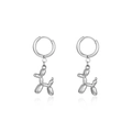 Polished silver stainless steel balloon dog hoop earrings on a clean white background - Silver