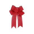 Close-up of red burlap decorative bow with woven texture for Christmas tree decoration - Red Burlap Bow