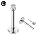 Piercing labret in titanio G23 solido con gemma argento da 2mm e retro piatto liscio - Zircone Bianco 2mm / 1.2*8mm