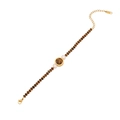 Tiger eye beaded bracelet with cat eye heart and golden chain in Maillard style - Central Round Brown Stone Style (3#)