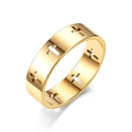 Close-up of golden stainless steel ring featuring unique hollowed-out cross patterns - Size 7 / Hollow Cross (Gold) (ZPR1054B)