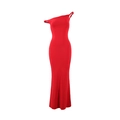 Dettaglio dell'elegante abito aderente rosso con spalla asimmetrica e silhouette slim fit - S / Stile di Base / Rosso