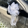 Large white double-layer ribbon flower bow for wedding car side mirror decoration - White