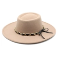 British style camel wool fedora hat with golden chain and black bow decoration - M (56-58cm) / Light Purple Grey