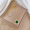 Detail of green crystal necklace with specs on white silk background for women - Titanium Steel Chain + Copper Pendant / Square Pendant Necklace (F425)
