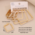 Three-piece set of golden stainless steel square earrings with sparkling crystal accents - 4#Square / 3 Pairs (2.5/3.5/4.5cm)