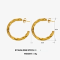 Golden 3cm stainless steel twisted hoop earrings with elegant textured C-shape design - Gold Twist Earring Style 4