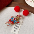 Pince à cheveux avec pompons rouges et détails traditionnels en émail et perles - 54# Pince à Bec-Or/Rouge-Unique