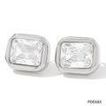 Elegant rectangle cubic zirconia stud earrings in polished silver stainless steel - Silver White (PDE683)