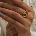 Polished gold anchor link ring with pig nose design worn on finger for casual style - Gold Anchor Chain Ring (G001)