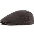 Boina de algodón lavado gris oscuro para hombre con hebillas laterales dobles ajustables - Ajustable / café