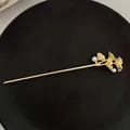 Elegant gold ginkgo leaf hair pin with white pearls for traditional Chinese updos - Ginkgo Leaf Gold