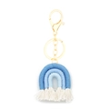 Handmade woven cotton rainbow keychain in blue and white with gold lobster clasp - Blue