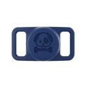 Detail of dark blue silicone AirTag holder for pet collars with dog and bone relief - Dark Blue