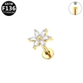 ASTM F136 titanium golden flower labret with white zircon and internal thread detail - Gold Flower (G23LAI200-G)