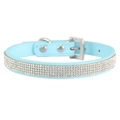 Sparkling light blue pet collar with five rows of rhinestones and silver metal buckle - S (1.5-37CM) / Blue