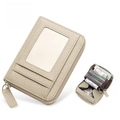 Beige litchi grain leather RFID card holder with accordion slots and ID window - JP-6002 Style / Off White