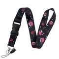 Starry space themed lanyard with pink planets and metallic buckle for ID cards - KP792-20 Pink Blue Planet