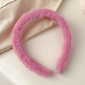 Soft pink plush headband made of premium faux fur for women and girls stylish hair accessory - Rabbit Fur Plush Style / Deep Pink