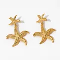 Elegant gold double starfish drop earrings with natural textured finish for women - Gold (D2170)