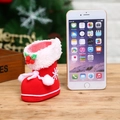 Mini red Christmas boot gift bag with white faux fur and holly, sized like a phone - Small