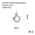 Rhodium-plated copper round butterfly pendant charm with micro-inlaid stones and 5mm hole - Silver Butterfly Ring (H-2)