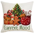 Kissenbezug aus Leinen mit Weihnachtsbaum-Druck und Current Mood Aufschrift - Aktuelle Stimmung Weihnachtsbaum