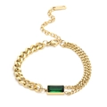 Gold titanium bracelet with emerald green rectangular gemstone and unique dual-chain design - Emerald Green Asymmetrical Bracelet (M802)