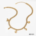 Golden stainless steel ocean theme necklace with starfish and seahorse pendants - Gold Ocean Element Necklace (KD1331)