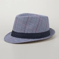 Klassieke heren fedora hoed met pied-de-poule motief en zwarte sierband voor heren - M (56-58cm) / Lichtgrijs