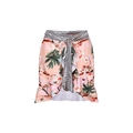 Pink tropical palm tree print bikini skirt with geometric waistband and ruffled hem - One Size / Mini Skirt