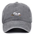 Grey washed cotton baseball cap with cute cartoon duck embroidery and wide brim - Adjustable / Gray