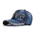 Dunkelblaue Jeans-Baseballkappe mit LOVE-Schriftzug aus Strass und Kristallverzierungen - Herz Strass / Dunkelblau