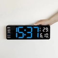Reloj de pared digital negro de 16 pulgadas con pantalla LED azul de fecha y temperatura - 13" / Carcasa Negra LED Azul