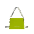 Neon green mini PU leather handbag with pearl handle and silver chain strap - Green