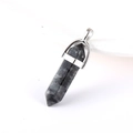 Natural labradorite hexagonal point pendant with polished silver metal bail - Black Spectrolite