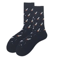 Fashionable mid-calf black socks featuring colorful cartoon rocket and star patterns - Black Rocket